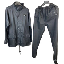 Custom Logo Polyurethane PU Men Rain Coat,High Quality Hidden Hat Design Waterproof Rain Suit